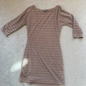 Express beige long-sleeve sequin sweater dress